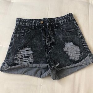 Acid Wash High Waisted Denim Shorts